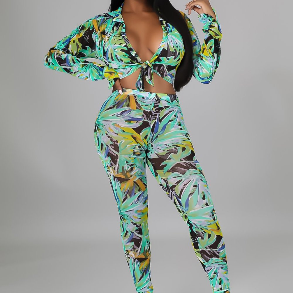 2pc Green Tropical Leggings Set